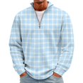 thumbnail image 2 of Men's Plaid Waffle Knit Sweatshirt Quarter Zip Pullover Stand Collar Long Sleeve Loose Fit Casual Sweatshirt For Fall Winter Daily Wear, XL, 2 of 7