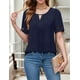 thumbnail image 3 of Camisa Elegante de Corta con Encaje y Mangas Huecas para Mujer, Color Liso, Azul , Talla L, 3 of 5