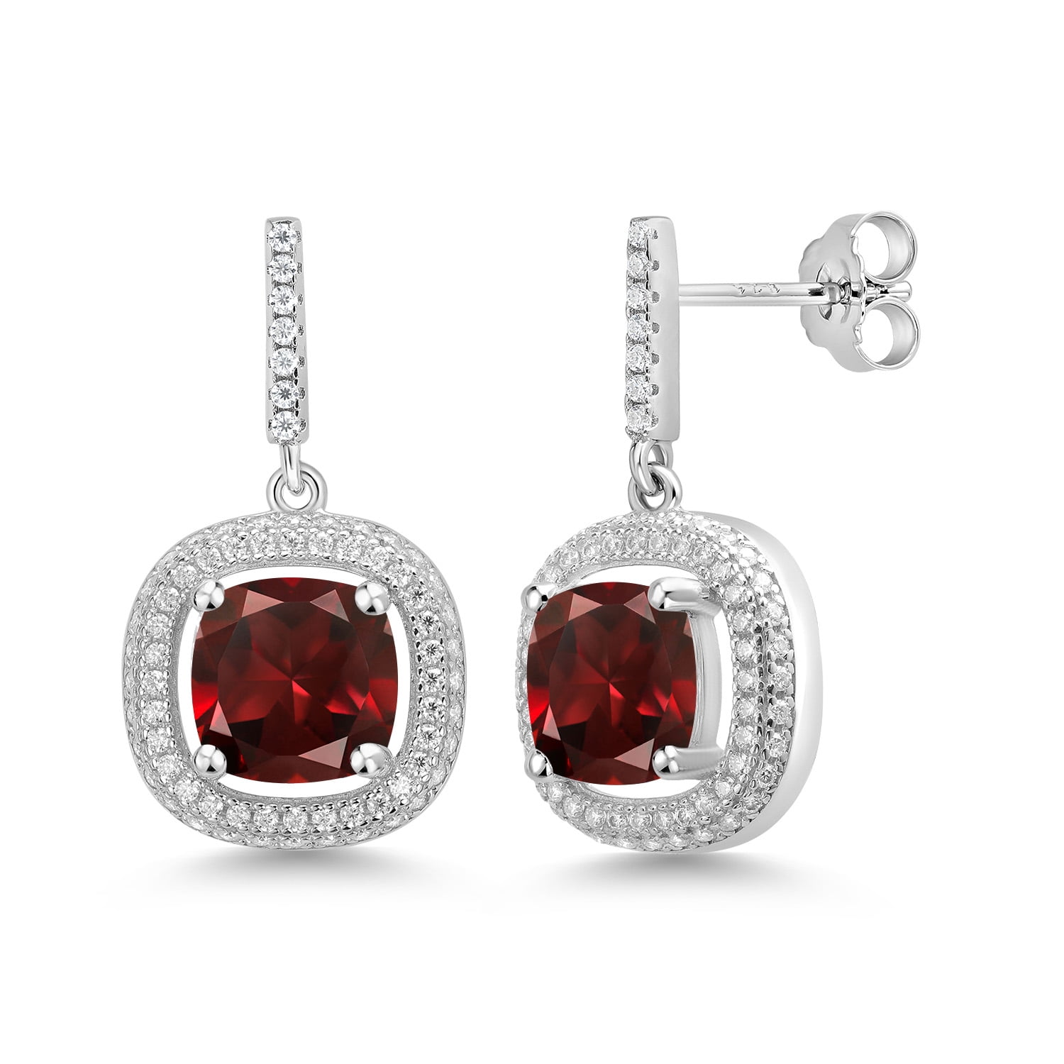 Gem Stone King 925 Sterling Silver Dangle Earrings Garnet Moissanite (5.91 Cttw)