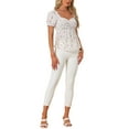 thumbnail image 2 of INSPIRE CHIC Women's Peplum Top Short Sleeves Sweetheart Neck Shirred Floral Blouse XS White, 2 of 6