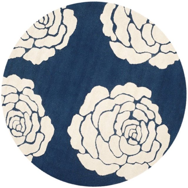 Safavieh Cambridge Collection CAM782M Handmade Moroccan Geometric Navy and Ivory Premium Wool Round Area Rug (6' Diameter)