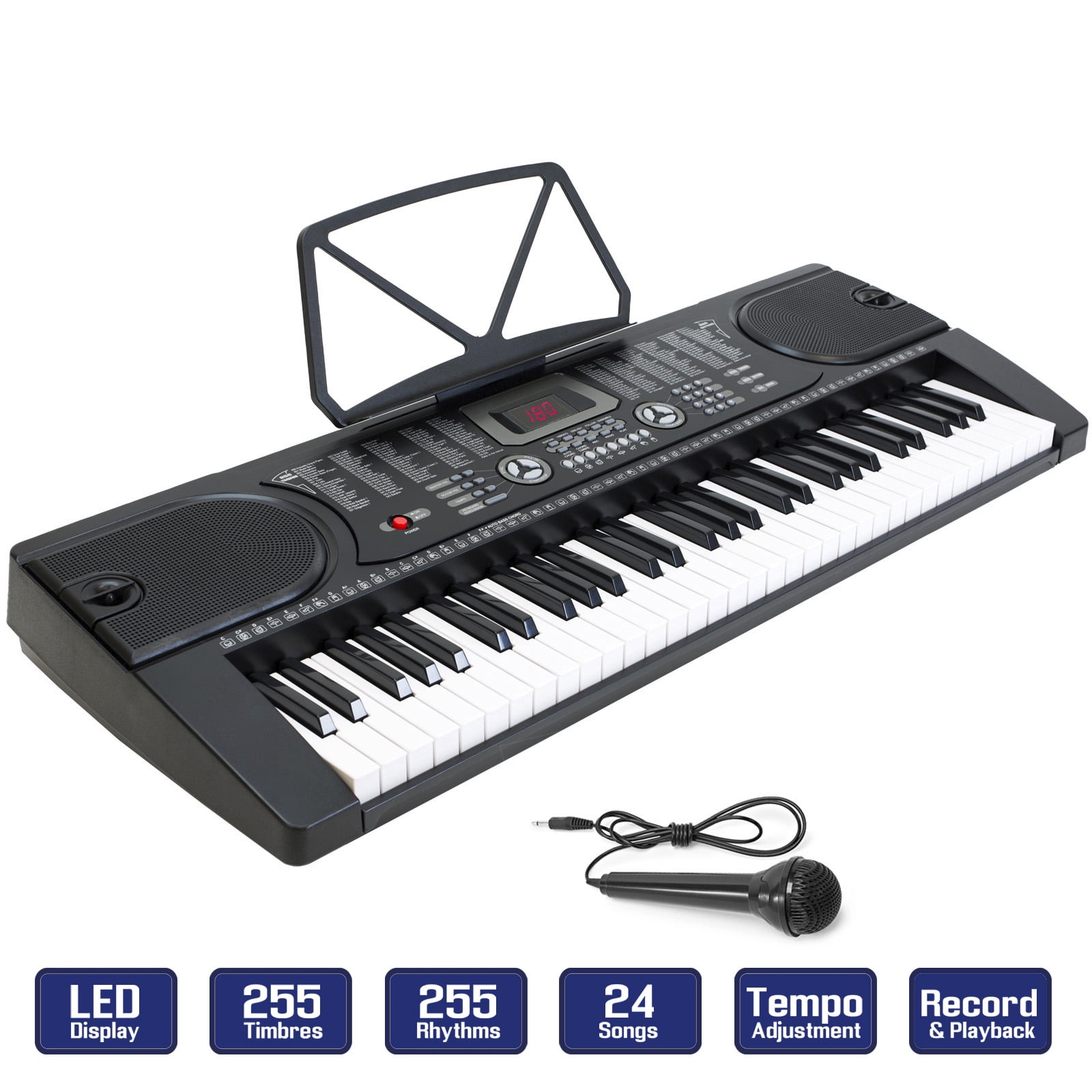 Full Size 61 Keys Light Up Electronic Keyboard Digital Music Piano Microphone 