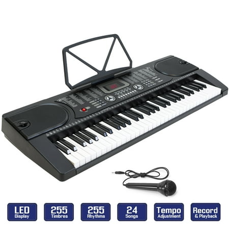 61-Key Portable Electronic Piano Keyboard with LCD Display and Microphone, Black