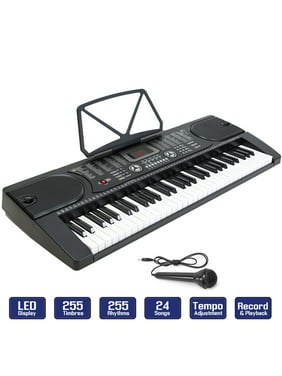 61-Key Electronic Piano Keyboard w/ LCD Display and Microphone - Portable - Black