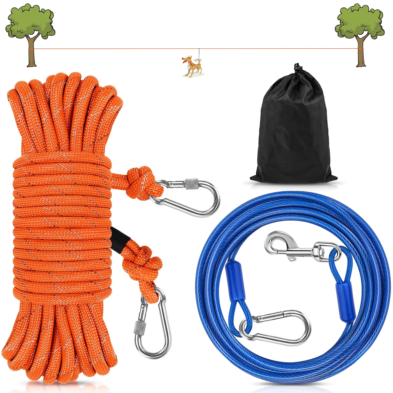 Petbobi Dog Runner for Yard Outdoor Camping 50FT W/ 9.8FT Dog Tie Out