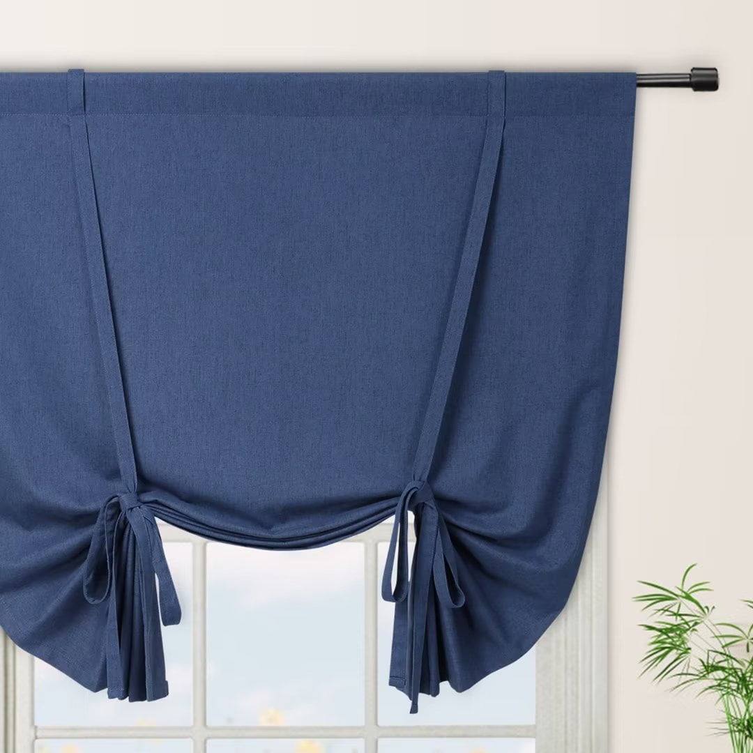 WhizMax Tie Up Curtains for Windows Small Blackout Curtains, Navy Blue ...