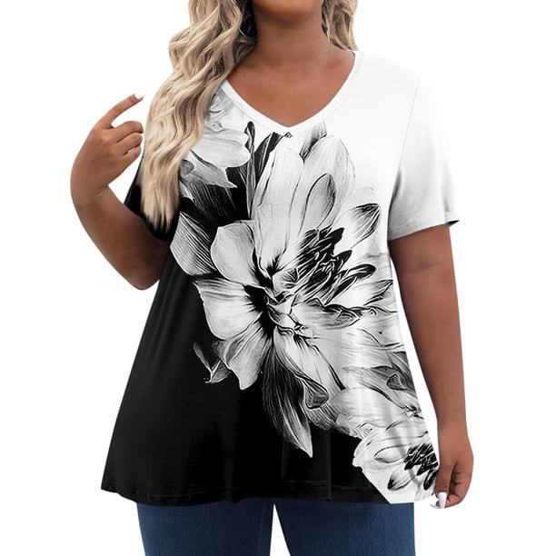 Camiseta de Manga Corta de Cuello en V Sólido Casual, Camisetas de Manga Corta para las Mujeres