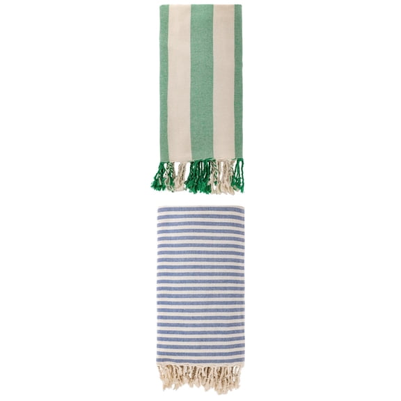 Unique Bargains 2Pcs Quick Drying Beach Towel Portable Lightweight Blue Green 71" x 40"