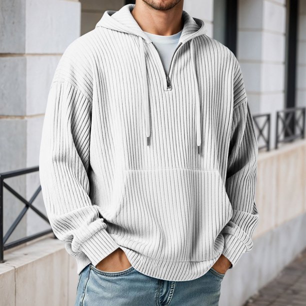 WILLBEST Sudadera con Capucha y Media Cremallera Acanalada De Manga Larga, Informal, para Uso Diario y Actividades Al Aire Libre, con Cordón Ajustable y Bolsillo. XXXGrande
