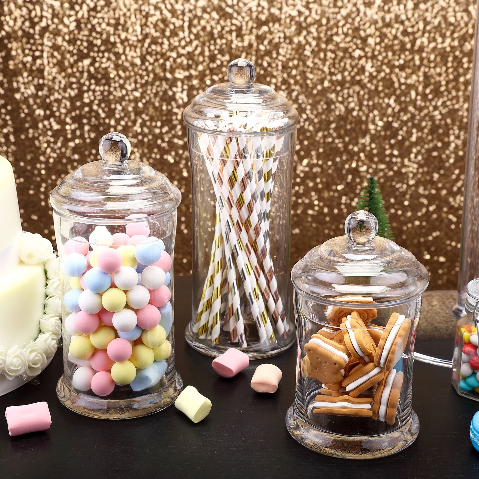 Efavormart 3 Pack | Clear Glass Apothecary Jars Candy Buffet Containers with Lids For Wedding Party Favor Decor - 7