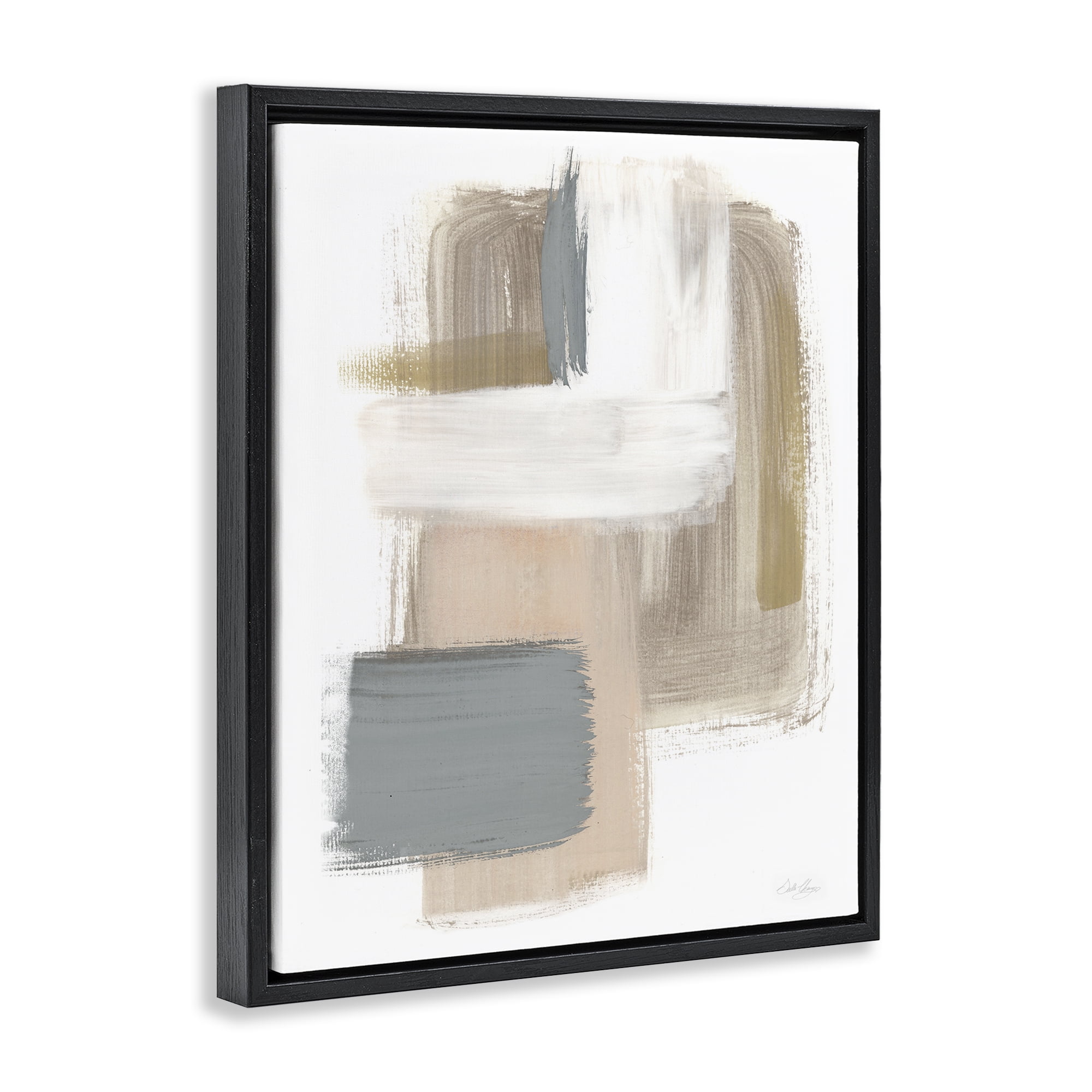 Stupell Industries Neutral Paint Strokes Abstract Painting Black Floater Framed Canvas Art Print Wall Art, 17 x 21