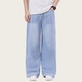 thumbnail image 3 of UACY Boys Baggy Jeans Teen Y2K Straight Wide Leg Denim Pants Vintage Casual High Waisted Loose Trousers (Blue, 13-14 Years), 3 of 4