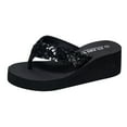thumbnail image 5 of Platform Sequin Flip Flop Sandals for Women Glitter Wedge High Heel Dress Slip on Memory Foam Slippers, 5 of 8