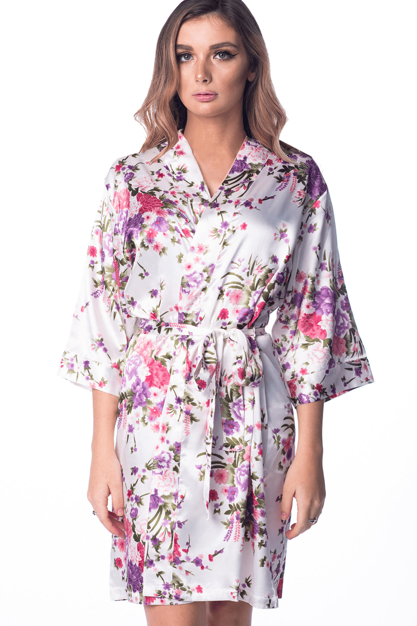 Pretty Robes - Women’s Floral Satin Silky Robe Kimono for Bride ...