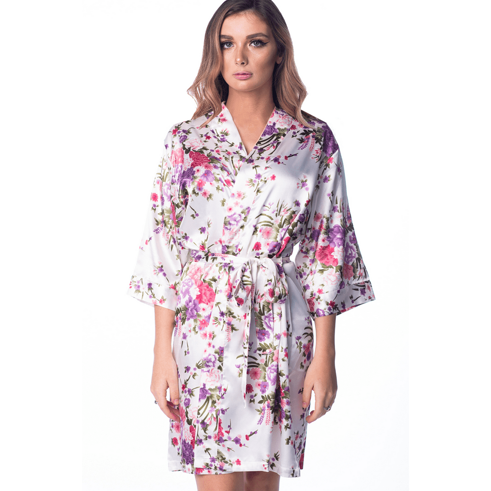 Pretty Robes Women’s Floral Satin Silky Robe Kimono for Bride