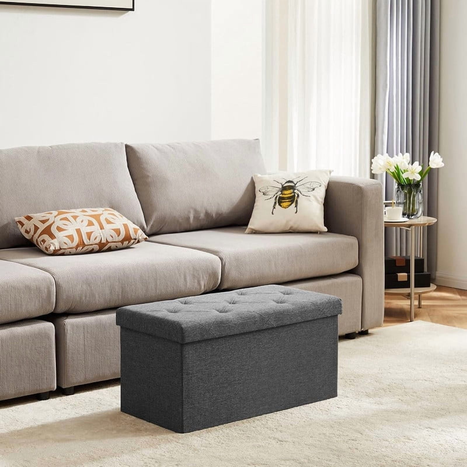 30 inch Storage Ottoman Bench, 30 inch Folding Storage Bench Ottoman, for Bedroom, Living Room, and Utility Room
