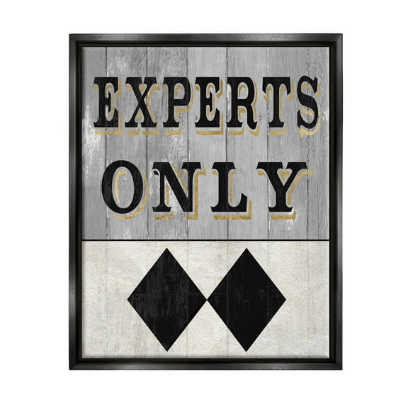 Stupell Industries Experts Only Ski Black Diamond Graphic Art Jet Black Floating Framed Canvas Print Wall Art, Design by Livi Finn