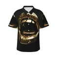 thumbnail image 1 of Balery Golden Lips Modern Sculpture Camisas hawaianas de manga corta para hombre, camisas playeras de corte holgado, camisas de vacaciones con botones,Small, 1 of 7