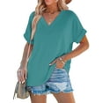thumbnail image 6 of SHIBEVER Womens Tops Summer Short Sleeve Shirts for Women V Neck T Shirts for Women Light Blue Casual Tunic Tops for Women Loose Fit XXL, 6 of 7