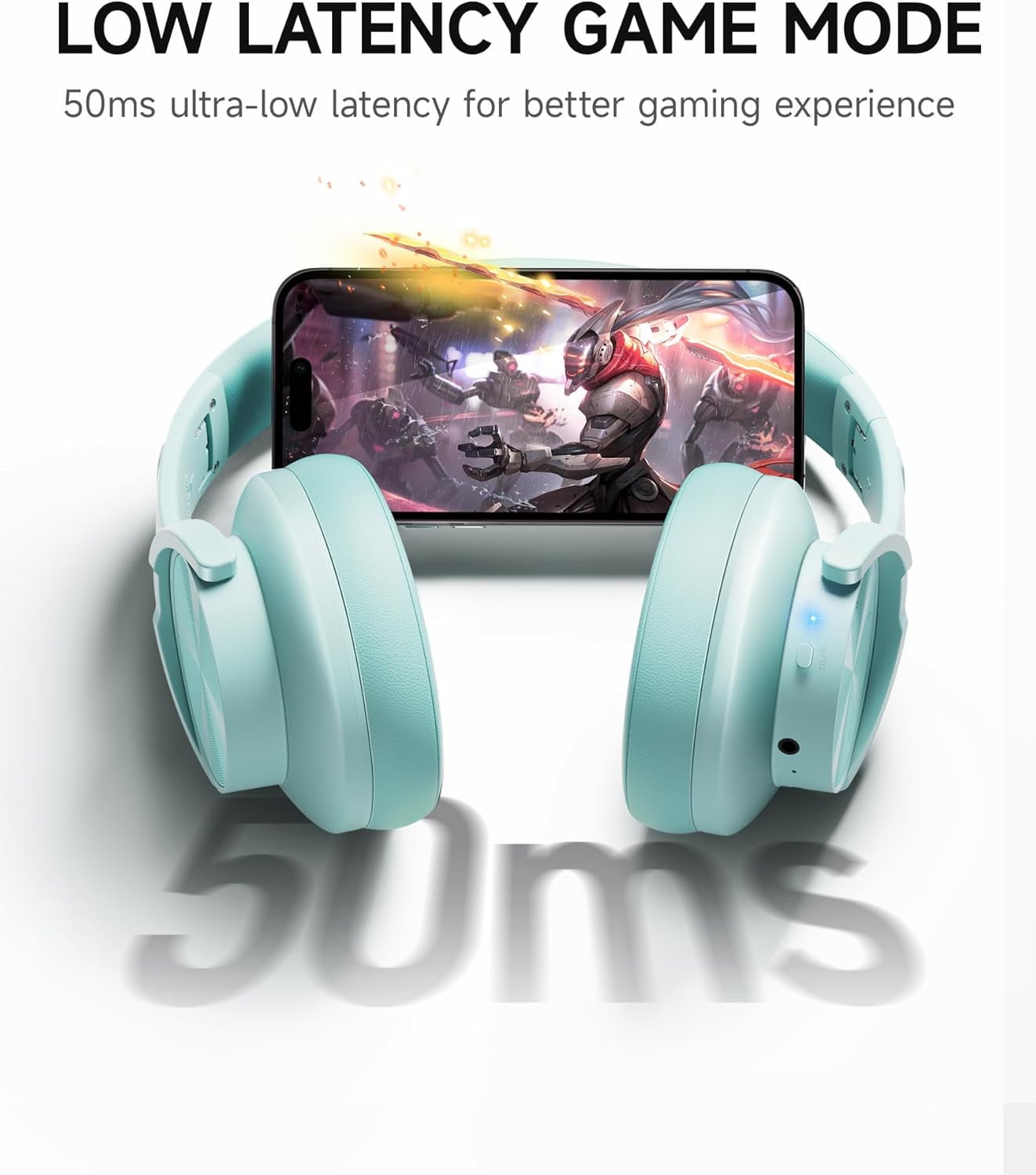 Picun B8 Bluetooth Headphones, 120 Hours Headphone Wireless Bluetooth, Hands-Free Calls, 3EQ & Game Mode, Foldable Headphones Over Ear for Travel Home Office Cellphone PC Cyan