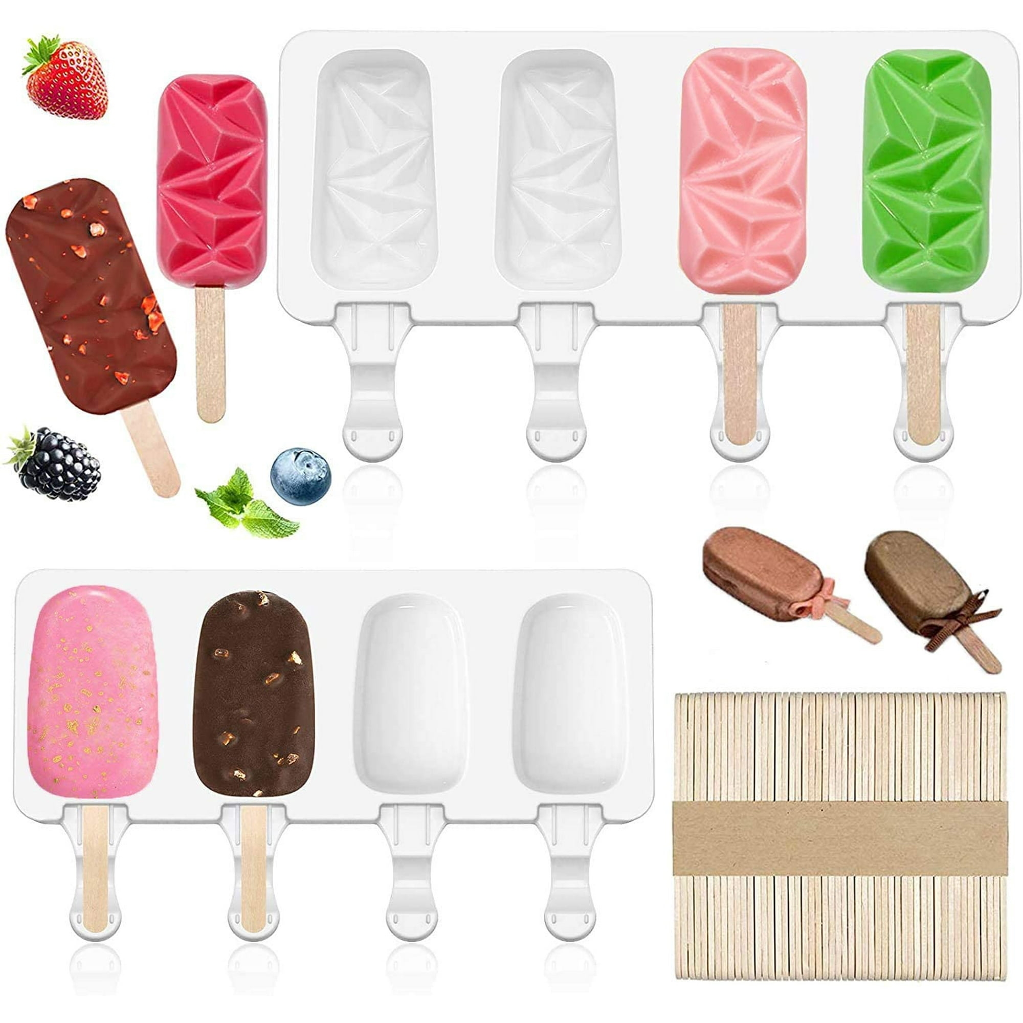 Ice Lolly Moulds 2 PCS 4 Cavity Silicone Ice Cream Moulds BPA Free Ice Lolly Makers Reusable Popsicle Molds with 50 Wooden Sticks Walmart