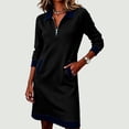 thumbnail image 4 of Omexry Women's Dresses Women Casual Loose Turndown-Collar Long Sleeve Solid Color Half-Zip Dress, 4 of 7
