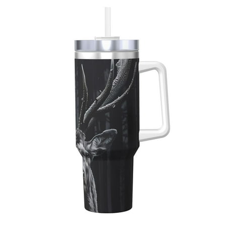 

Cauagu Majestic Forest Stag Print Stainless Steel Vacuum Insulated Tumbler 40oz Water Bottle with Handle & Flip Straw Reusable Travel Coffee Mug for Women & Men