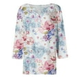 thumbnail image 4 of LEEYNEER Women‘s Blouse Tops Summer Flower Print Basic 3/4 Sleeve V Neck Casual Blouses Loose Fit Pullover Tops, 4 of 5