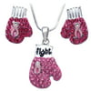 cocojewelry Pink Ribbon Breast Cancer Awareness Boxing Glove Necklace Stud Earrings Set