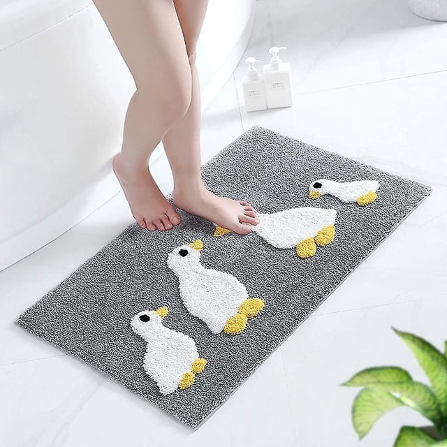 Alfombrilla de baño con forma de pato, lavable a máquina y seca, alfombrilla de baño antideslizante, absorbente, suave y esponjosa (gris, 20 pulgadas, 32 pulgadas)