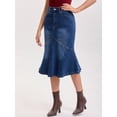 thumbnail image 2 of DARING DIVA Women's Bodycon Fishtail Ruffled Knee Length Jean Skirt X-Large Deep Blue, 2 of 7