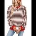 thumbnail image 3 of Sudadera Holgada Informal de Larga con Cuello Redondo y Bloques de Colores A Rayas de Gran Tamaño para Mujer, Estilo Y2K Café S, 3 of 10