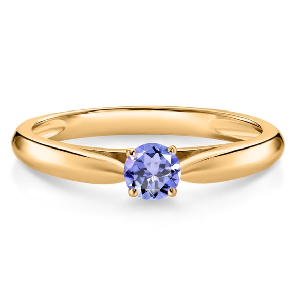 Gem Stone King 10K Yellow Gold Blue Tanzanite Solitaire Engagement Ring for Women (0.18 Cttw, Gemstone December Birthstone, Round 3.5MM, Size 9)