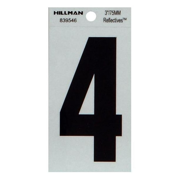 Hillman Groupe 839546 3 in. Noir &amp; Argent Réfléchissant Style Mylar Coupe Carrée Numéro d'Auto-adhésif - 4 - 6 Pièces
