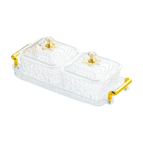 Juego de bandejas para frutos secos, platos divididos para servir, caja de almacenamiento de alimentos, plato para dulces y nueces Clear 2 cuadrícula