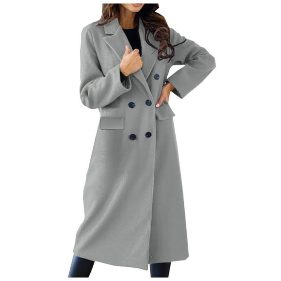Women's Autumn And Winter Double Long Sleeved Lapel Button Woolen Jacket