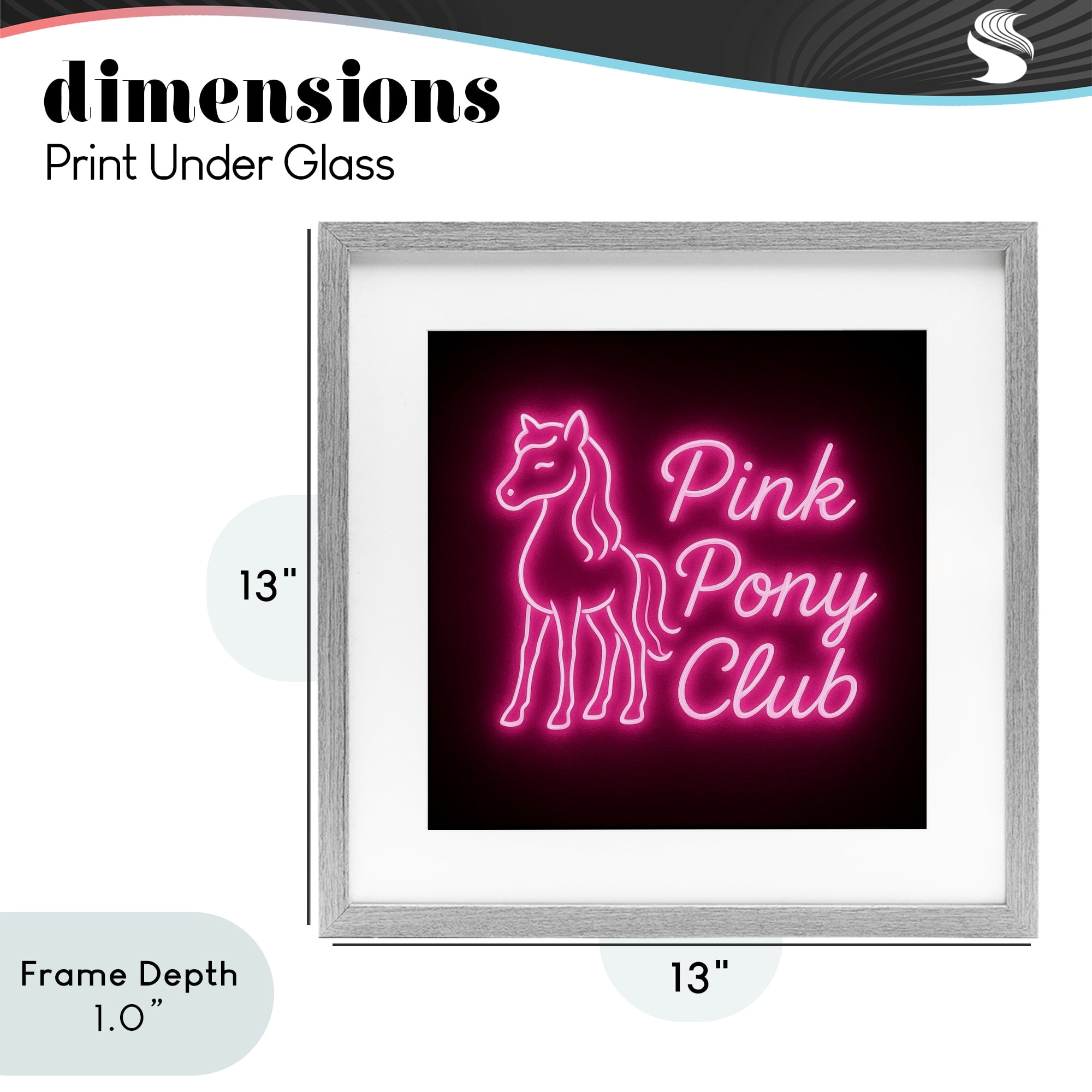 Stupell Industries Pink Pony Club Neon Gray Framed Print Under Glass, design by Grotto Studios