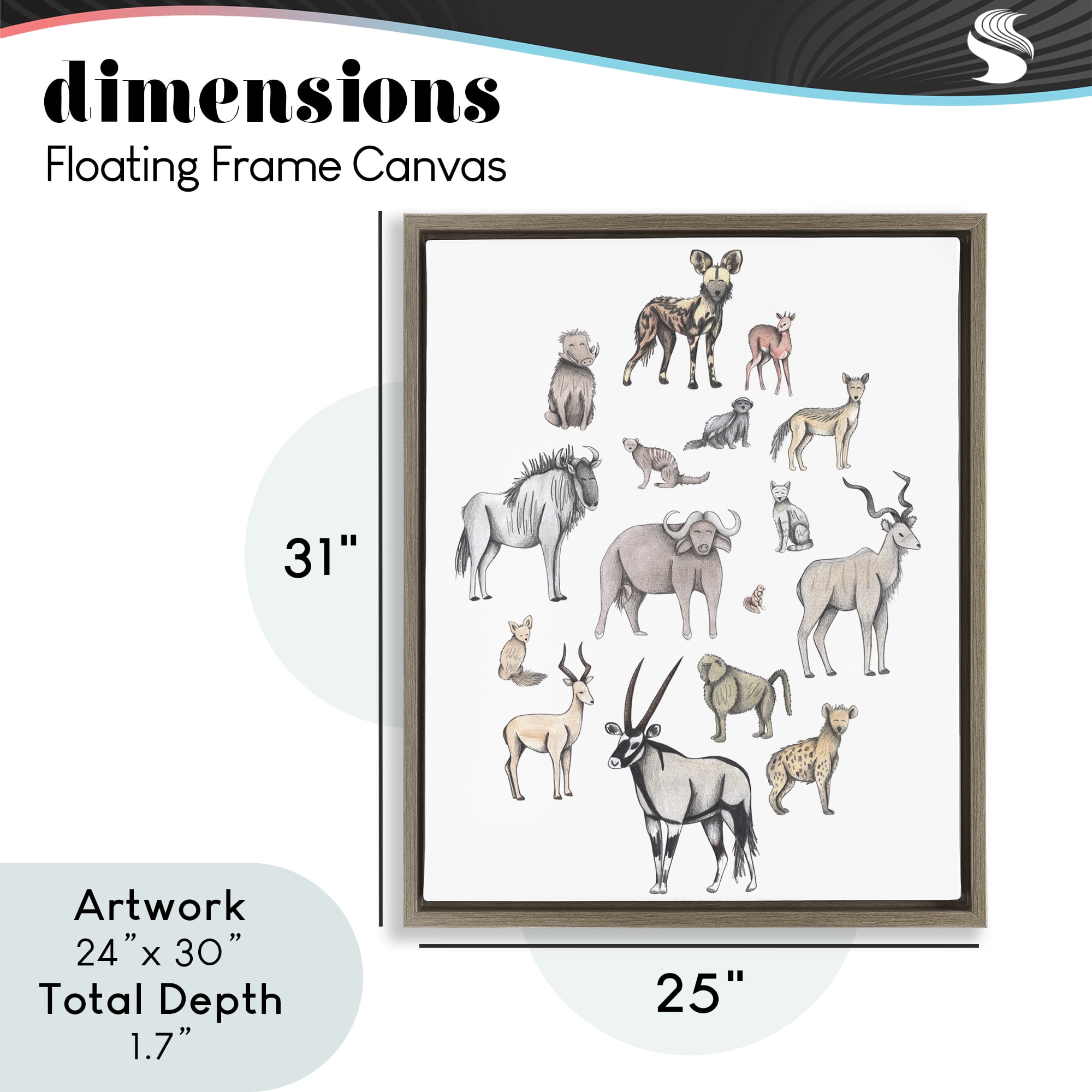 Simple Africa Animals Brown Framed Floater Canvas Wall Art, design by Cecilia Battaini
