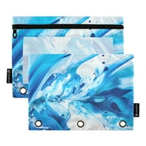 2 Pack Pencil Pouch for 3 Ring Binder Zipper Pencil Case Blue with Liquid Clear Window Pencil Bag Organizers