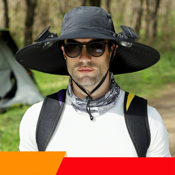 Luzes Solares Al Aire Libre Amplio Sombrero de Pesca Al Aire Libre Del Ventilador Del Sol Sombrero Del Sol de los Hombres con 2 Sombreros de Pesca de Ventiladores Del Sol Y 3 Sombreros de Ventilador A