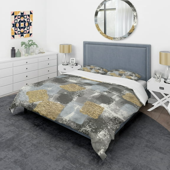 Designart 'Gold Glamour Squares II' Glam Duvet Cover Set
