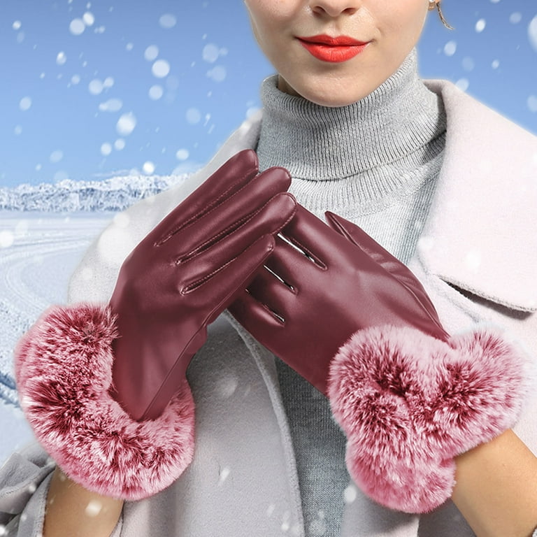 Htwon Women's Ladies Lambskin Leather Gloves Thermal Winter Warm