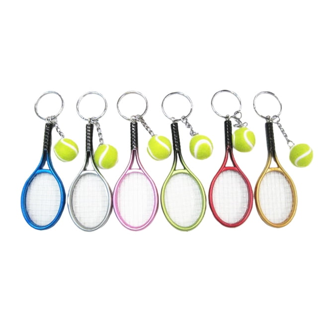 EeaseMX 6 llaveros de raqueta de tenis, delicados, para bolso, bolso, colgante, adorno colgante, regalo creativo (dorado, plateado, morado, verde, rojo y azul)