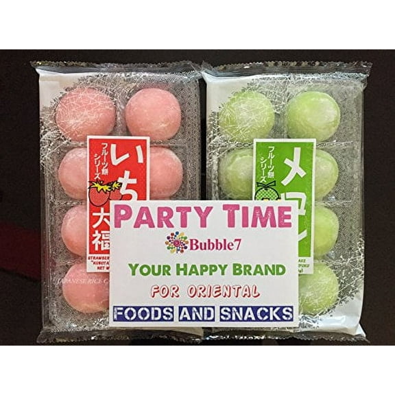 NineChef Bundle - Japanese Mochi Fruits Daifuku (Rice Cake) CHOICE OF: Strawberry Melon Green Tea Orange Flavors. (Strawberry Melon)   1 NineChef Brand Long Handle Spoon