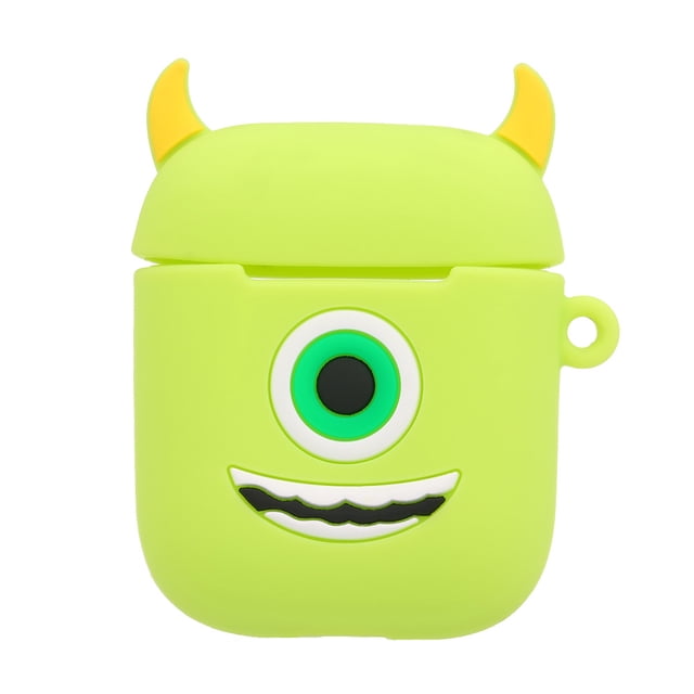 Funda de silicona con diseño de ojos grandes para AirPods, incluye gancho, color verde, estilo único y divertido.