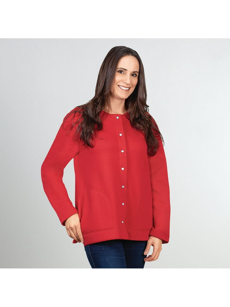 Snap Front Sweatshirt Cardigan by Sawyer CreekTM - Large, Chili