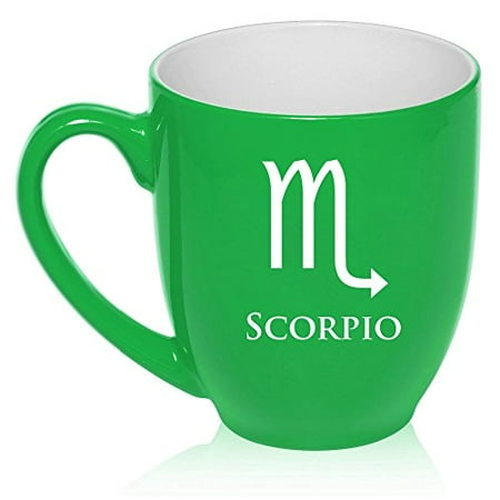 - 16 oz Large Bistro Mug Ceramic Coffee Tea Glass Cup Horoscope Zodiac Birth Sign Scorpio (Green)