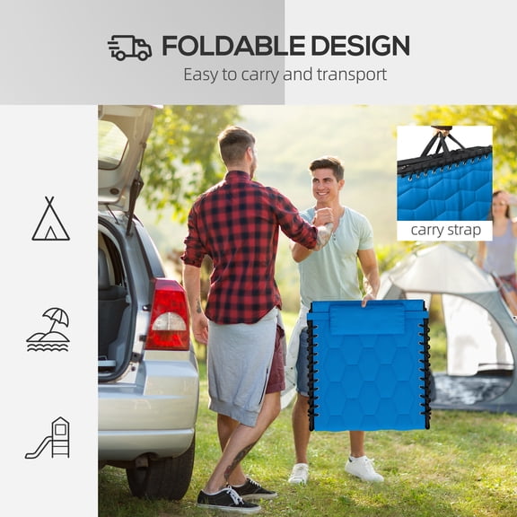 Patio Furniture Outsunny Folding Chaise Lounge Set with 5-level Reclining Back, Outdoor Lounge Tanning Chair with Padded Seat, Side Pocket & Headrest for Beach, Yard, Patio, Blue,Patio Chairs