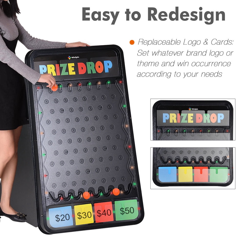 WinSpin 41x25" Prize Drop Board Game with LED Lights 12 Pucks Customizable Logo Area Slots Carnival Tabletop