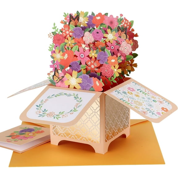SwiftPulse Flower Pop Up Card, Birthday Card for Mom, Wife, Friends, Handmade 3D Bouquet Greeting Cards for Graduation, Get Well, Thank You, Mother's Day, All Occasion, with Blankcard and Envelope